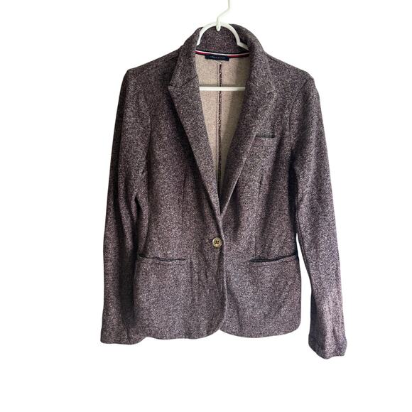 Tommy Hilfiger Gray Heather Elbow Patch Blazer Sweater One Button Size 6 - Picture 1 of 6